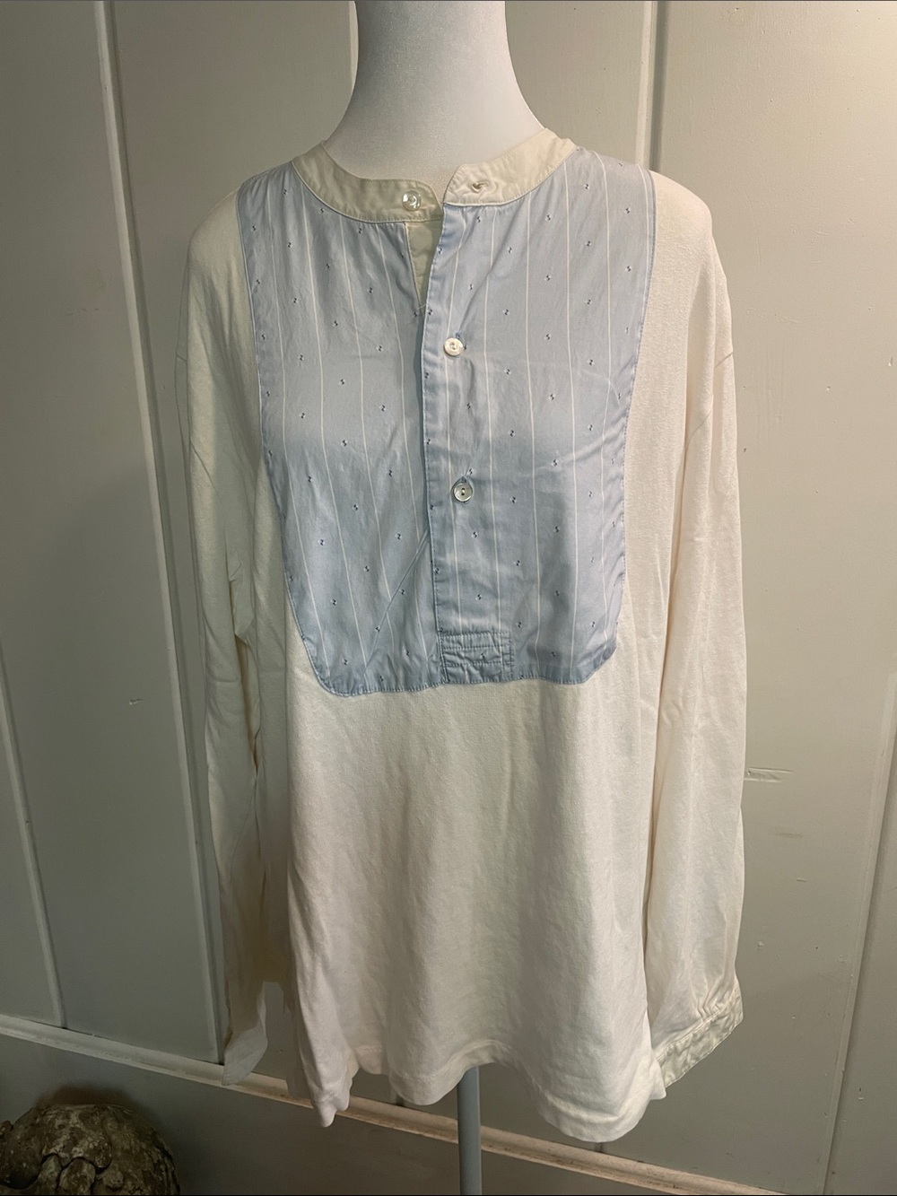 Polo by Ralph Lauren Cream Long-Sleeve Shirt with Light Blue Bib